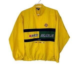 Vintage Surf Style Marco Island Florida Windbreaker Yellow 1/4 Zip Mens L/XL USA